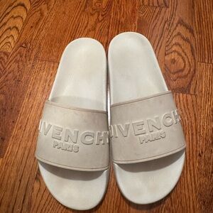 Givenchy White Embossed Logo Slide Sandals